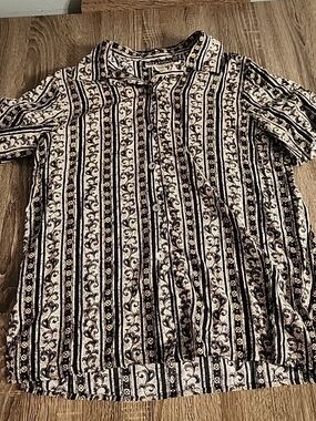 Notations Black and White Striped Button-Front Blouse
